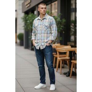 Panhandle Slim Western Pearl Snap Plaid Shirt Men's XL Cowboy Rodeo Coral